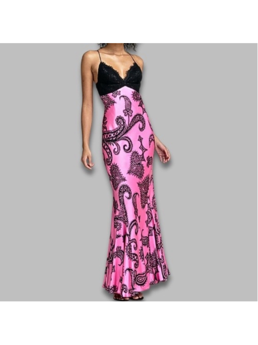 Mary L Couture Bias-Cut Gown Mermaid Hem V-Neck Slip Satin Pink/Black Women’s 6